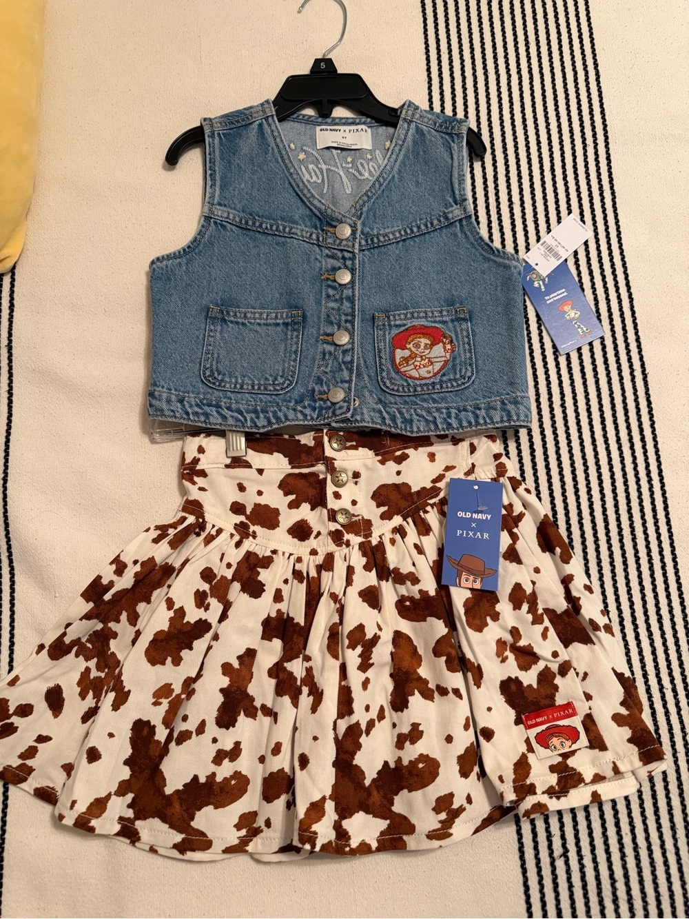 Old Navy Denim Vest and Cow Print Skirt Set in Blue and Brown